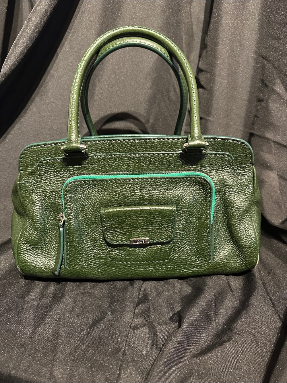 Green Leather Satchel Handbag